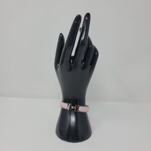 HERMES Clic H Silver and Pink Enamel Bracelet